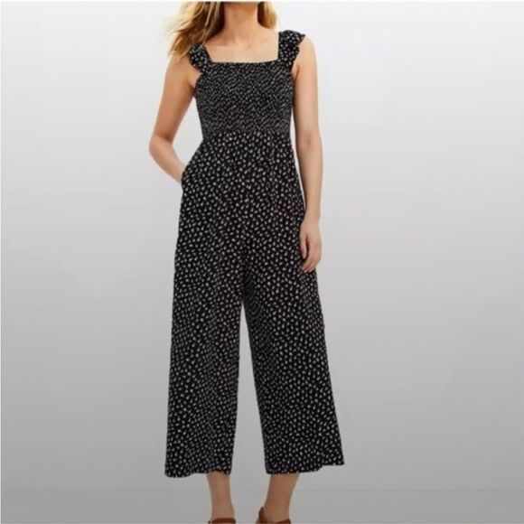 LOFT Black and White Polka Dot Jumpsuit with Square Neckline - Picture 1 of 8